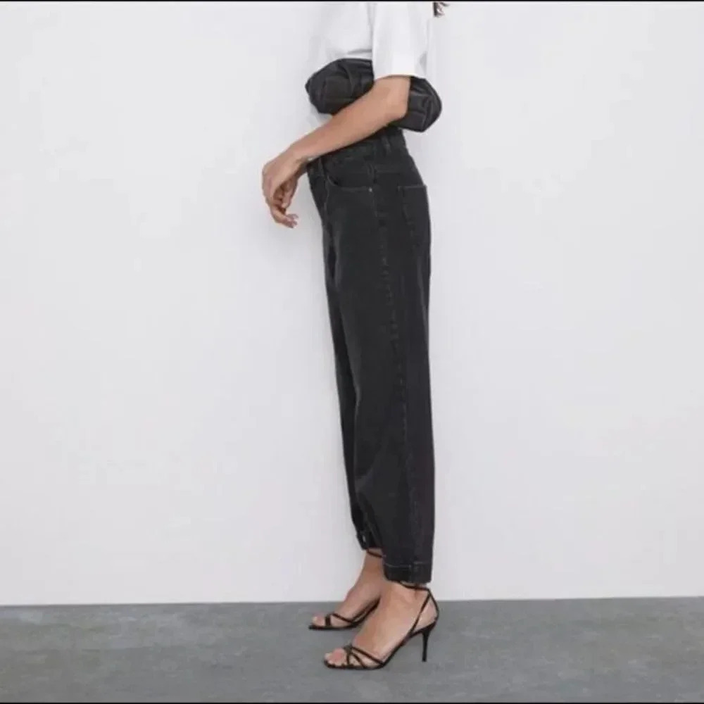 Zara Black Denim Relaxed Baggy Snap-Ankle Jeans - Picture 3 of 14